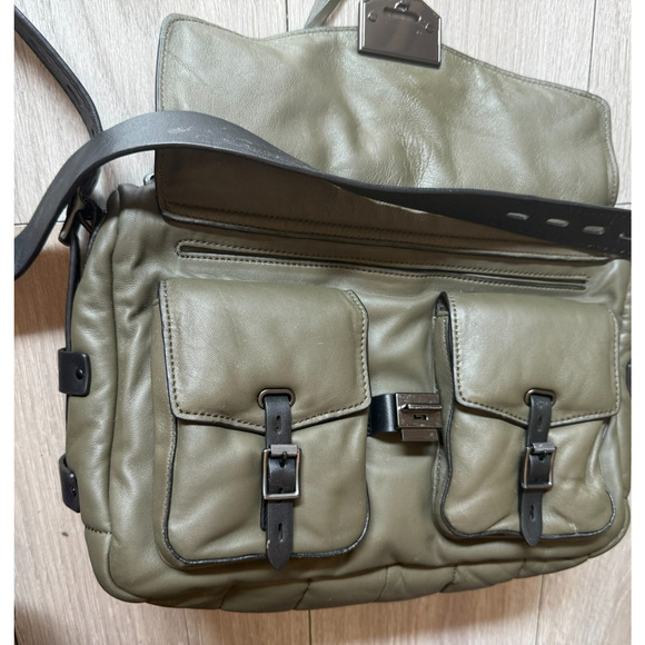 Rag & Bone Large Field Leather Messenger Bag Dark Green Puffer Leather And Nylon - Picture 16 of 16